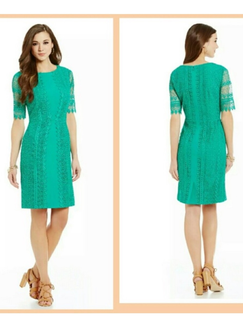 Antonio Melani Crochet Lace Sheath Dress in a vibrant emerald green